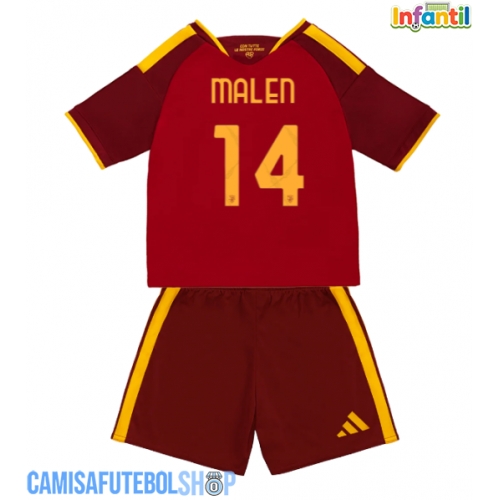 Camisa de time de futebol AS Roma Donyell Malen #14 Replicas 1º Equipamento Infantil 2026-27 Manga Curta (+ Calças curtas)